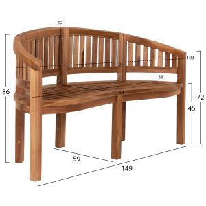 Пейка Capo Hm9539 от масивно тиково дърво в натурален цвят 149x59x86hcm