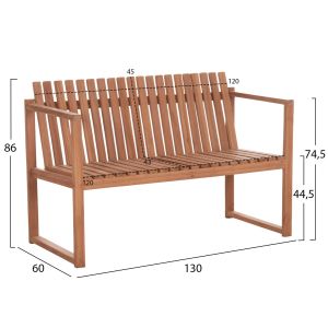 Пейка с 2 места Ved Hm18124 тиково дърво в естествен цвят 130x60x86в см.