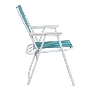 BEACH CAMPING CHAIR JETTE, GREEN AND YELLOW FABRIC WITH WHITE METAL FRAME, 53X56X73CM