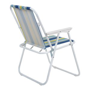 BEACH CAMPING CHAIR JETTE, BLUE STRIPED FABRIC - WHITE METAL FRAME, 53X56X73CM