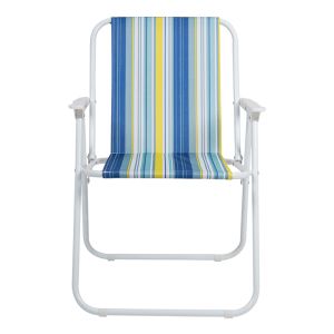 BEACH CAMPING CHAIR JETTE, BLUE STRIPED FABRIC - WHITE METAL FRAME, 53X56X73CM