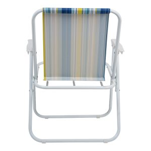 BEACH CAMPING CHAIR JETTE, BLUE STRIPED FABRIC - WHITE METAL FRAME, 53X56X73CM