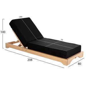 Плажен шезлонг Ikaria Hm10623,01бор масив-черна възглавничка 20cm Thick