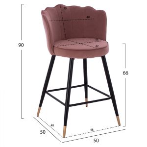 Плюшен средно висок бар стол Princess Vesna Hm8736,02 цвят пепел от рози 50x50x90cm