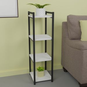 Harvey floor shelf black metal and white melamine 33x28x100cm