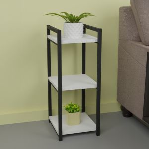 Harvey floor shelf black metal and white melamine 33x28x70cm