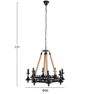 Chandelier 8-lamp Hm4169 black metal - rope D66x131hcm