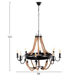 Chandelier 8-lamp Hm4178 rope and black metal 84x84x121hcm