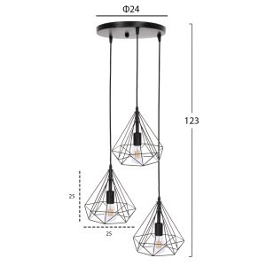 Chandelier Hm4041 with 3 lamps black metal 25x22x123hcm
