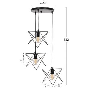 Chandelier Hm4076 with 3 lamps black metal D23x122hcm