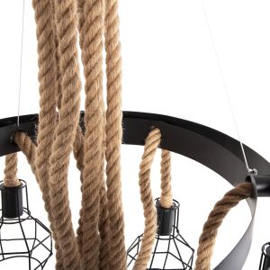 Chandelier Hm4130 with 6 bulbs black metal with ropes D54-60x125hcm