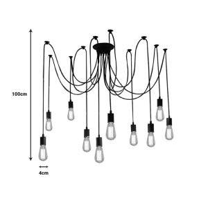 Chandelier Merdine black metal-glass