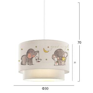 Pendant chandelier for children's room with double drum and elephant figures - white Hm7572,01