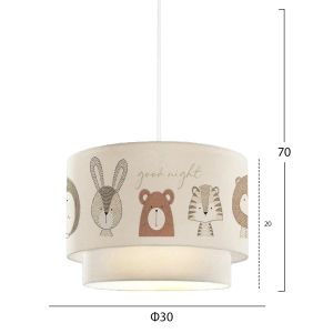Pendant chandelier for children's room with double white drum and colorful animal figures Hm7572,02