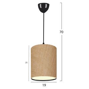 Pendant chandelier black pillar, textile drum in sand color Hm7623,01