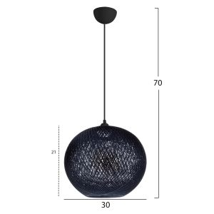 Pendant chandelier black almost oval sphere, braided rope, for indoor use Hm7625,03