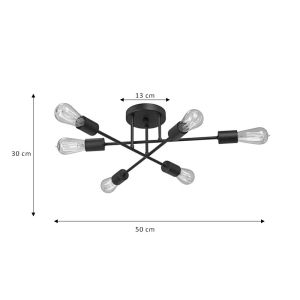 Chandelier Reclie E27 in black metal color, 50x50x30cm