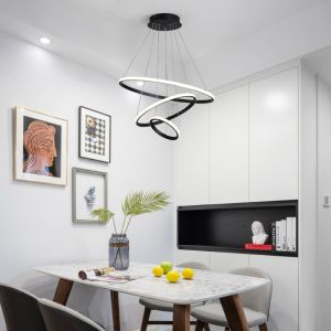 RINGS LED CHANDELIER METAL WITH BLACK LAMPSHADE D60X100CM