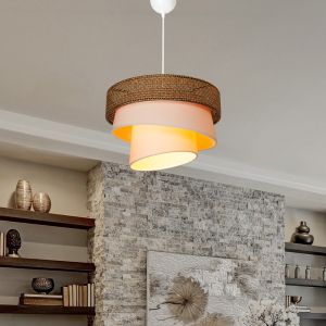 Chandelier Tazma fabric in brown and cream D38x65cm