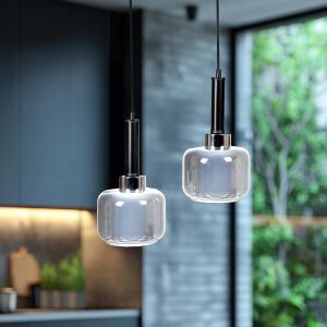 Chandelier double glass shade, silver color, E27, 25x75cm