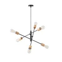 Chandelier wood-metal 6 lamps 6xε27 Max15w 650x650x1540mm black Arte Illumina Edison
