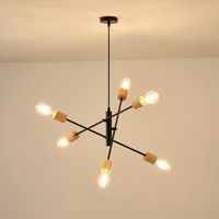Chandelier wood-metal 6 lamps 6xε27 Max15w 650x650x1540mm black Arte Illumina Edison