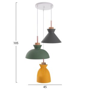 Chandelier for 3 bulbs metal and wood 3 colors modern style 105hcm
