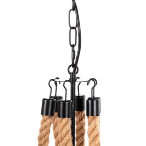Chandelier for 6 bulbs with rope and black metal 74x74x123hcm