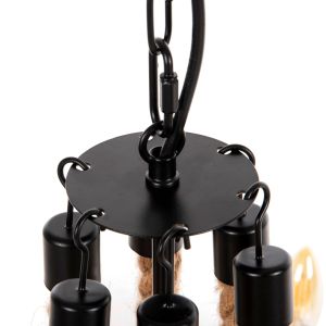 Chandelier for 6 bulbs with rope and black metal 74x74x123hcm