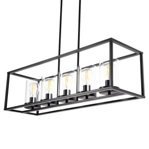 Chandelier for 6 bulbs black metal and glass 80x25x23.5-85hcm Hm4082