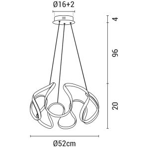 Aluminum Led chandelier, 60w, 3200lm, 3cct (3000-4000-6000k), 100-277v, Φ520x1200mm, white, Arte Illumina Orbit