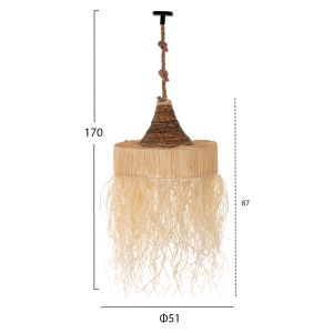 Chandelier made of dry palm leaves with fringes boho style D51x155hcm Hm11922