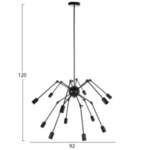 Chandelier with 12 lights Hm4167 black metal D92x120hcm