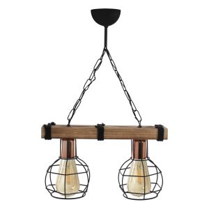 Chandelier with 2 lamps with wood and metal grilles 40x16x63hcm Hm7681,01