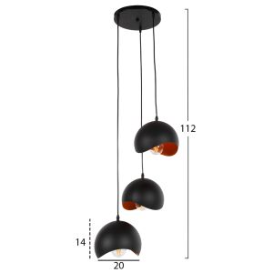 Chandelier with 3 lamps Hm4166,01 metal spheres in black-orange D20x112hcm