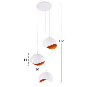 Chandelier with 3 lamps Hm4166,02 metal spheres in white-orange D20x112hcm