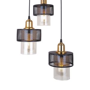 Chandelier with 3 lamps Pwl-1045 E27 in black and gold color D30x85cm
