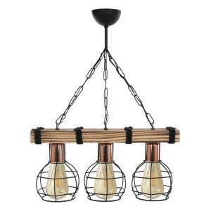 Chandelier with 3 lamps with wood and metal grilles 50x16x65hcm Hm7682,01