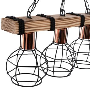 Chandelier with 3 lamps with wood and metal grilles 50x16x65hcm Hm7682,01