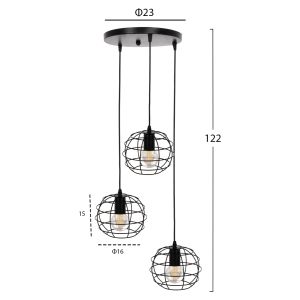 Chandelier with 3 metal spheres D23x122hcm Hm4038