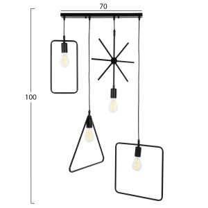 Chandelier with 4 lamps Hm4099 black metal - geometric shapes 70x38x106hcm