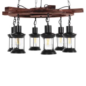 Chandelier with 6 lamps Hm4116 wood-metal-glass 119hcm