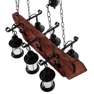 Chandelier with 6 lamps Hm4117 wood-metal-glass 116hcm