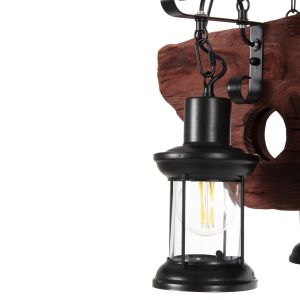 Chandelier with 6 lamps Hm4117 wood-metal-glass 116hcm