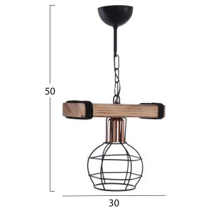 Chandelier with wooden and metal grid, 30x16x50hcm Hm7680,01