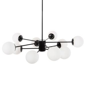 Chandelier with many bulbs spheres made of white glass black metal D90x97.5hcm Hm4170