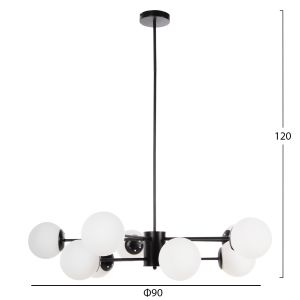Chandelier with many bulbs spheres made of white glass black metal D90x97.5hcm Hm4170