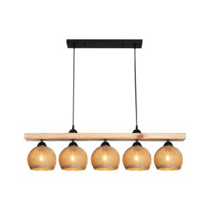 Chandelier with five lamps Salote E27 in brown-natural shade 100x18x24cm