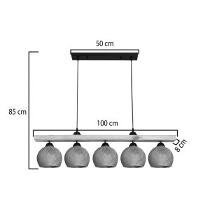Chandelier with five lamps Salote E27 in brown-natural shade 100x18x24cm