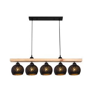 Chandelier with five lamps Salote E27 in brown-black lampshade 100x18x24cm